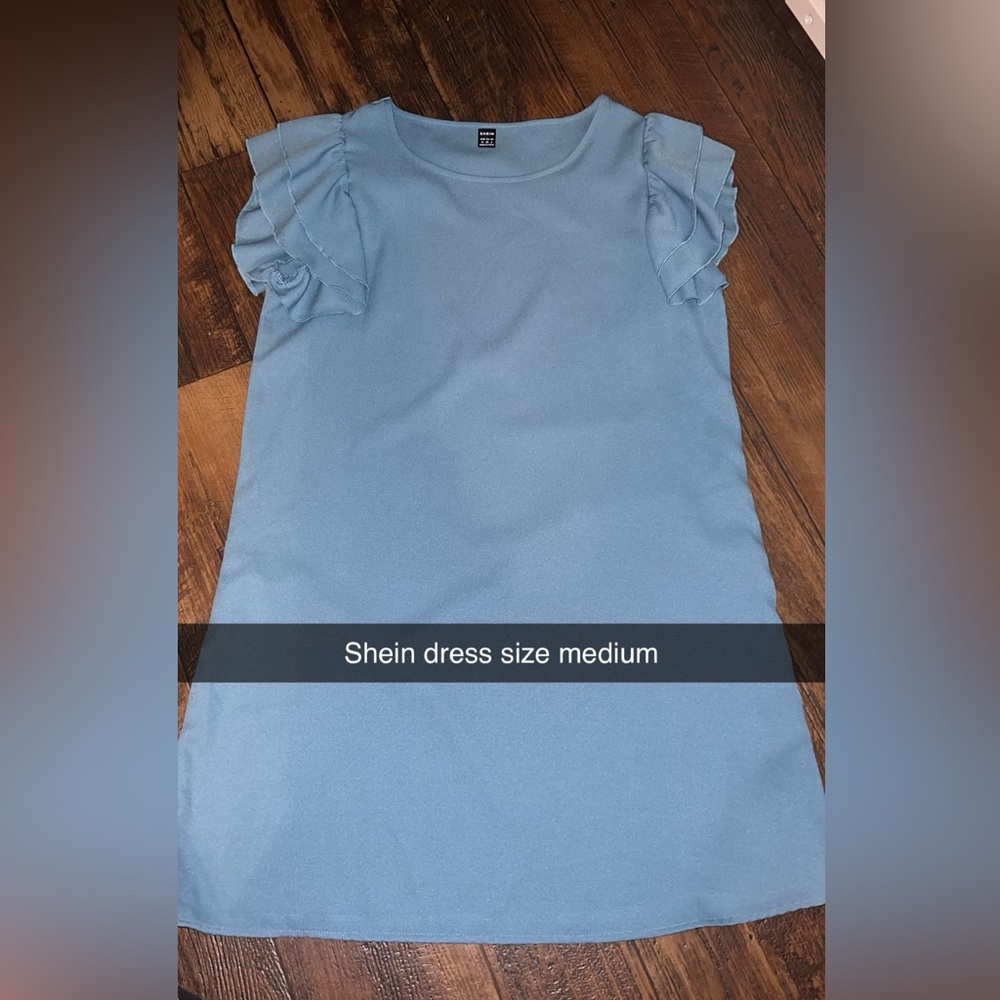 SHEIN Light Blue Ruffle Sleeve Dress